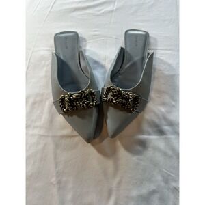 Open Edit Women's Kristina Pointed Toe Mule Light Blue Gold Chain Size 9.5
